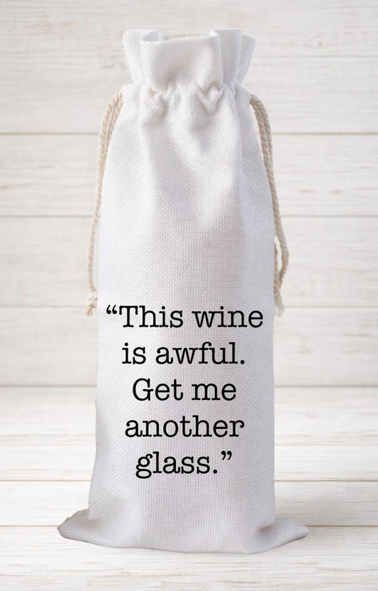 Funny Wine Gift Bag, Reusable Canvas Drawstring Bottle Bag