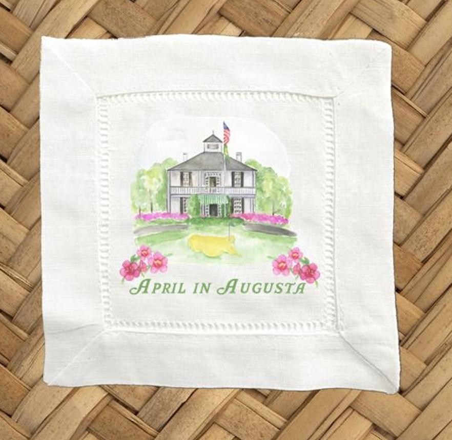 Augusta Golf Linen Cocktail Napkins - Hemstitch Cloth Napkins, Set of 4