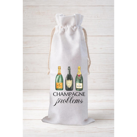 Champagne Problems, Wine Bottle Gift Bag – Reusable Drawstring Canvas Bag
