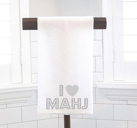 I Love Mahj Gray Party Flour Sack Tea Towel – Hostess Gift- Preppy