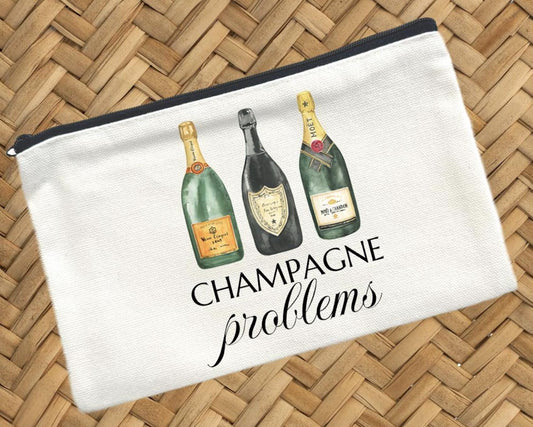 Champagne Problems Canvas Make Up Pouch, Travel Cosmetic Bag, Makeup Bag, Travel Organizer, Bridesmaids Gift, Travel Accessory Pouch
