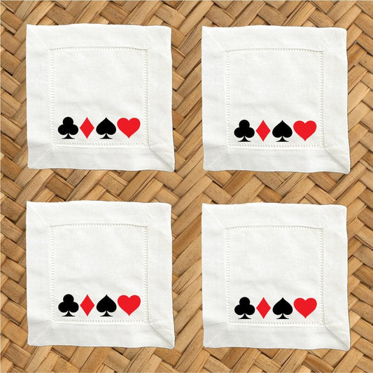 Canasta Card Suits Linen Cocktail Napkins – Hemstitch Set of 4