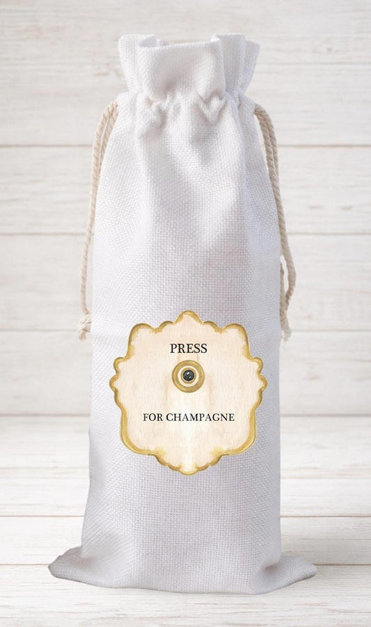 Press For Champagne, Wine Bottle Gift Bag – Reusable Drawstring Canvas Bag