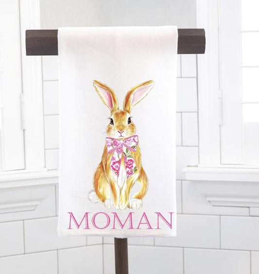 Personalized Chinoiserie Bunny Rabbit Flour Sack Tea Towel - Hostess Gift - Housewarming Gift - Custom