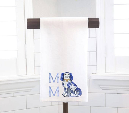 Personalized Custom Blue Bamboo Staffordshire Monogram -  Flour Sack Tea Towel - Preppy Gift