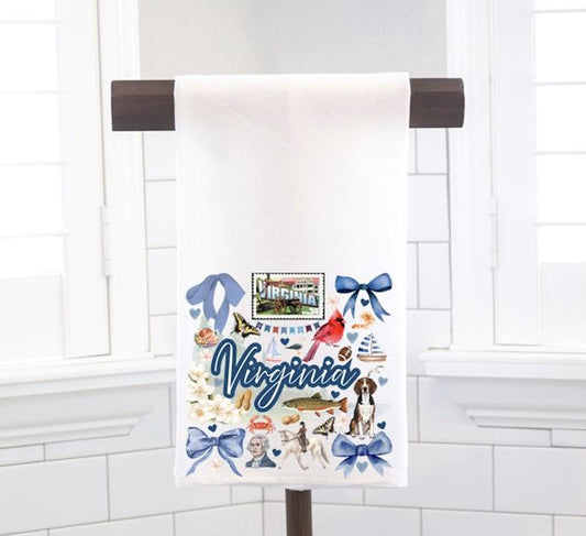 Coquette Virginia State, Flour Sack Tea Towel - Preppy Gift