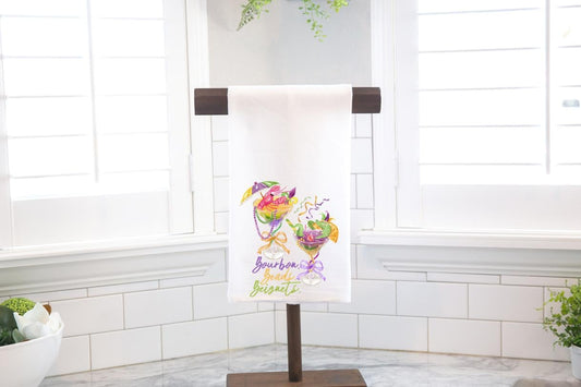 Mardi Gras Drinks Flour Sack Tea Towel - Hostess Gift - Housewarming Gift - Preppy
