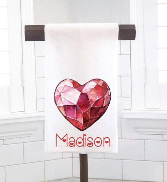 Personalized Jewel Heart Flour Sack Tea Towel - Hostess Gift - Housewarming Gift - Valentine's Day - Love