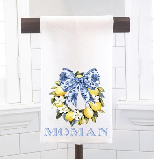 Personalized Chinoiserie Lemon Wreath Topiary Flour Sack Tea Towel - Hostess Gift - Housewarming Gift - Custom