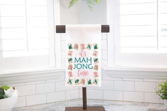 It's Mahjong Time Peacock Mahjong Tiles Flour Sack Tea Towel – Mahj Squad - Mahjong Hostess Gift- Preppy