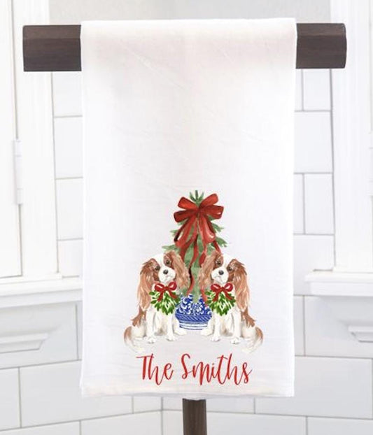 Personalized Cavalier King Charles, Chinoiserie Tree Flour Sack Tea Towel - Hostess Gift - Housewarming Gift
