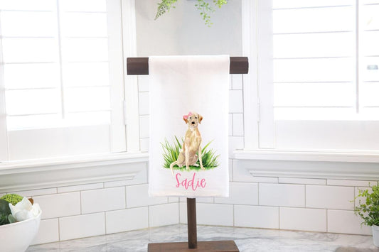 Personalized Custom Yellow Lab Flour Sack Tea Towel - Gift for Dog Lover