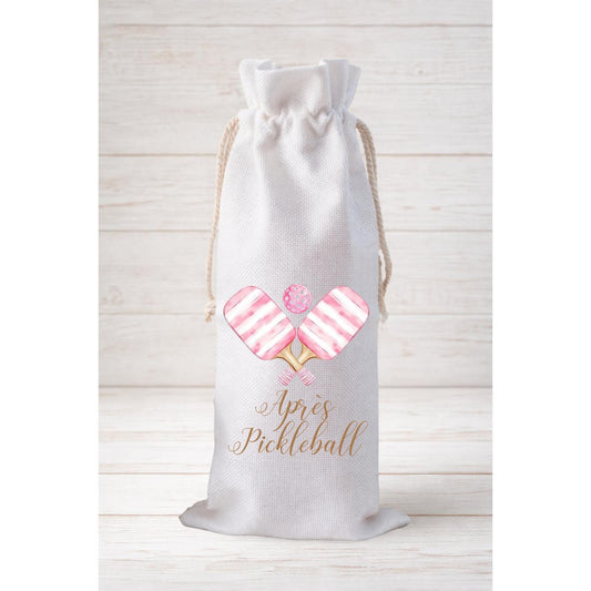 Apres Pickleball Pink, Wine Bottle Gift Bag – Reusable Drawstring Canvas Bag