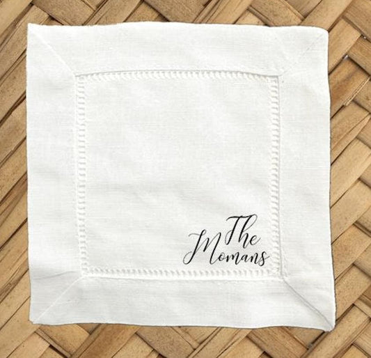 Personalized Linen Cocktail Napkins - Hemstitch Fabric, Set of 4