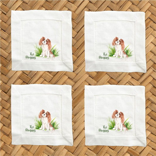 Personalized Cavalier King Charles Spaniel Linen Napkins For Dog Lover, Set of 4