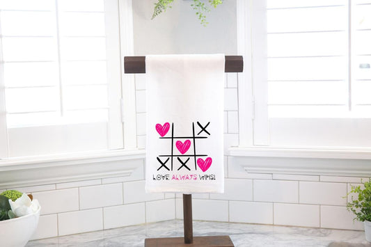 Love Always Wins Flour Sack Tea Towel - Hostess Gift - Housewarming Gift - Valentines Day