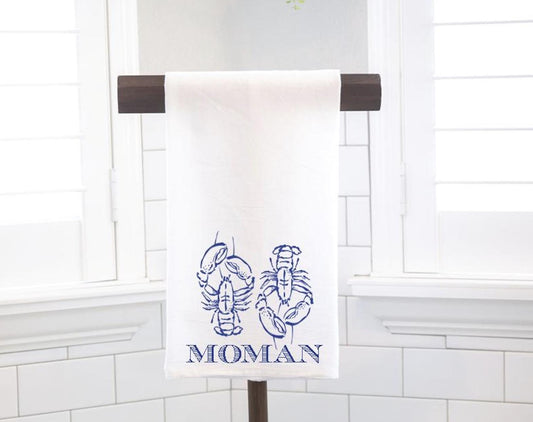 Personalized Custom Navy Lobsters, Flour Sack Tea Towel - Preppy Gift