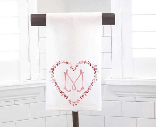 Personalized Monogram Heart Crest Valentine Flour Sack Tea Towel - Hostess Gift - Housewarming Gift - Valentines Day - Coquette
