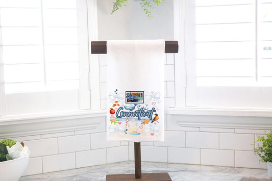 Coquette Connecticut State, Flour Sack Tea Towel - Preppy Gift