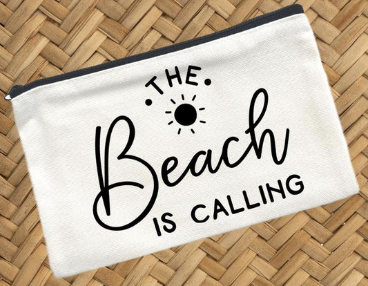 Beach Is Calling Canvas Makeup Pouch, Travel Cosmetic Bag