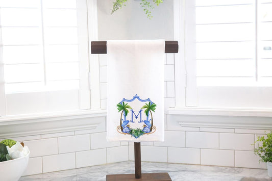 Personalized Custom Chinoiserie Monkey Crest, Palm Beach  Flour Sack Tea Towel - Preppy Gift