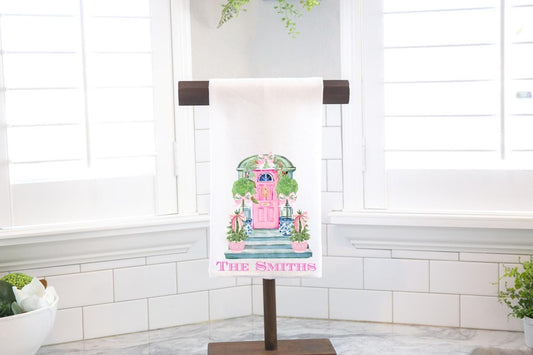 Personalized Pink Bows Flour Sack Tea Towel - Hostess Gift - Housewarming Gift - Custom - Spring - Easter