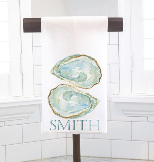 Personalized Custom Oyster Shells Flour Sack Tea Towel - Gift for Oyster Lover