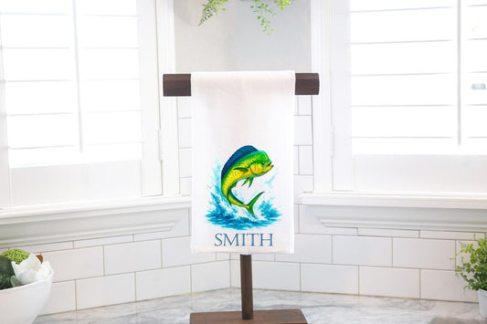 Personalized Custom Mahi Mahi Flour Sack Tea Towel - Gift for Saltwater Fishing