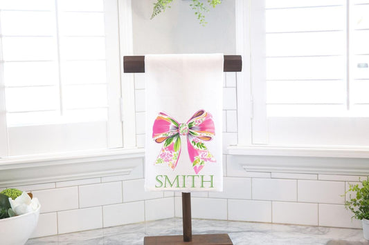 Personalized Chinoiserie Bow Flour Sack Tea Towel - Hostess Gift - Housewarming Gift - Custom