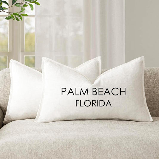 Personalized Linen Lumbar Pillow Cover, Location City State, Cozy Home Decor