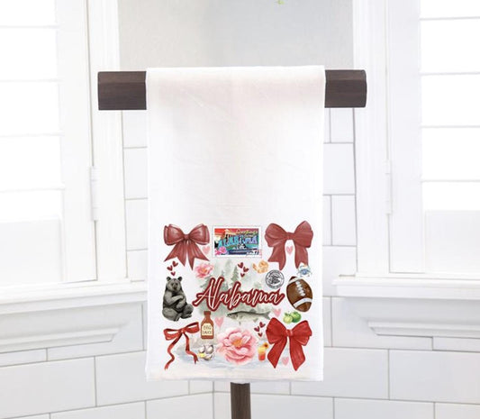 Coquette Alabama State, Flour Sack Tea Towel - Preppy Gift