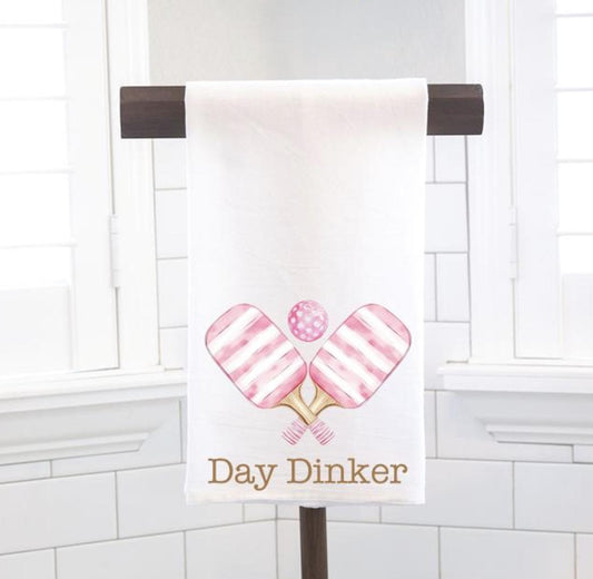Day Dinker Pink Pickleball Tea Towel, Kitchen Towel, Pickleball Gift, Preppy Pickleball