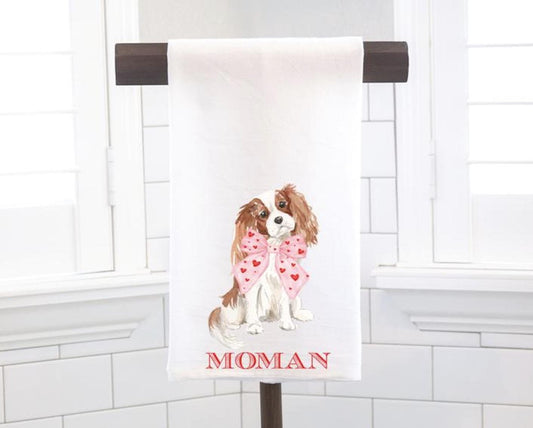 Cavalier King Charles Spaniel Valentine Flour Sack Tea Towel - Hostess Gift - Housewarming Gift - Valentines Day - Coquette