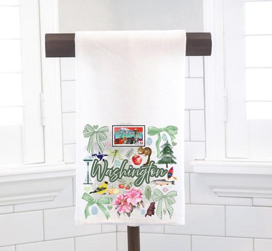 Coquette Washington State, Flour Sack Tea Towel - Preppy Gift