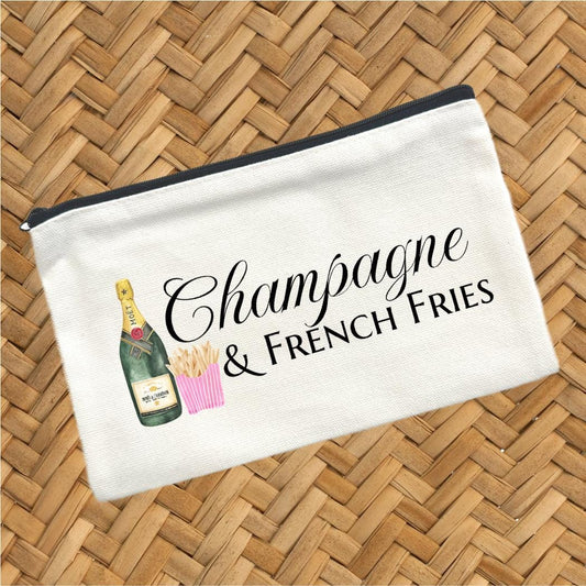 Champagne & French Fries, Canvas Pouch, Travel Cosmetic Bag