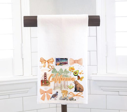 Coquette California State, Flour Sack Tea Towel - Preppy Gift