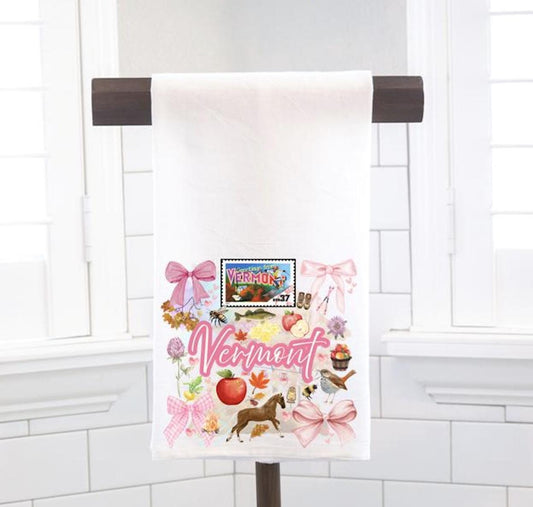 Coquette Vermont State, Flour Sack Tea Towel - Preppy Gift