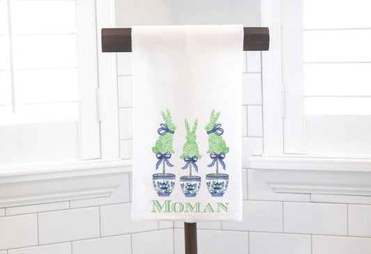 Personalized Chinoiserie Easter Topiary Tea Towel – Hostess Gift