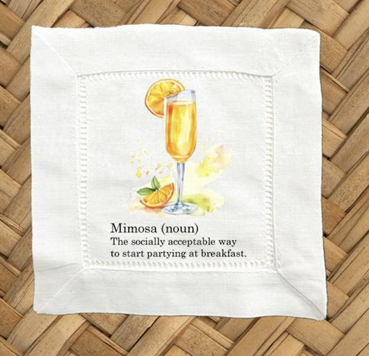 Mimosa Linen Cocktail Napkins - Hemstitch Cloth Napkins, Set of 4