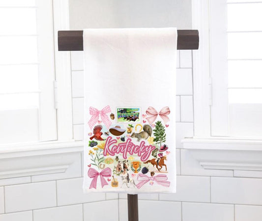 Coquette Kentucky State, Flour Sack Tea Towel - Preppy Gift