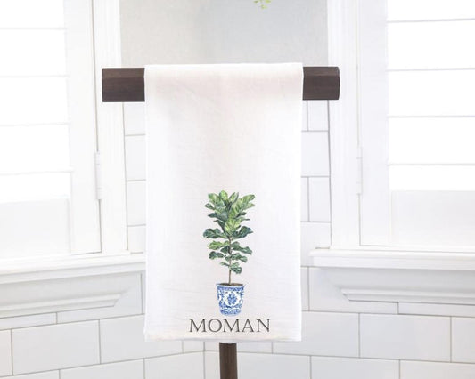Personalized Custom Chinoiserie Fiddle Leaf Fig -  Flour Sack Tea Towel - Preppy Gift