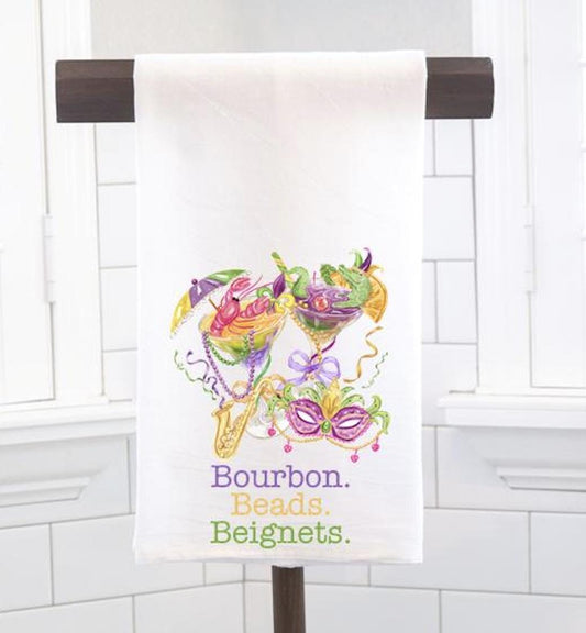 Mardi Gras Flour Sack Tea Towel - Hostess Gift - Housewarming Gift - Preppy