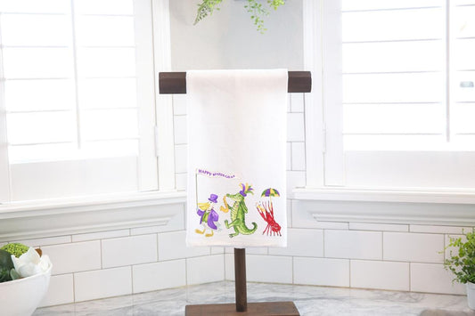 Happy Mardi Gras Flour Sack Tea Towel - Hostess Gift - Housewarming Gift - Preppy