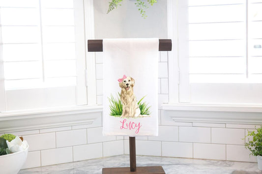 Personalized Custom Golden Retriever Flour Sack Tea Towel - Gift for Dog Lover