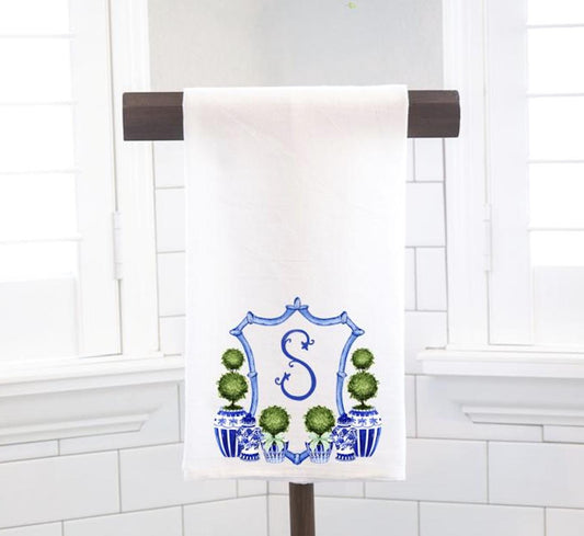 Personalized Custom Chinoiserie Topiary Crest, Palm Beach  Flour Sack Tea Towel - Preppy Gift