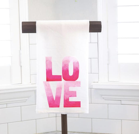 LOVE Flour Sack Tea Towel - Hostess Gift - Housewarming Gift - Valentines Day