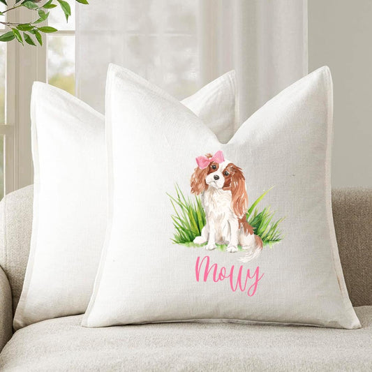 Personalized Cavalier King Charles Spaniel Pillow Cover, Custom Dog Portrait, 22" Square
