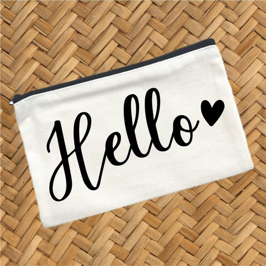 Hello, Canvas Pouch, Travel Cosmetic Bag