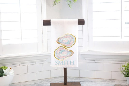 Personalized Custom Oyster Shells Flour Sack Tea Towel - Gift for Oyster Lover