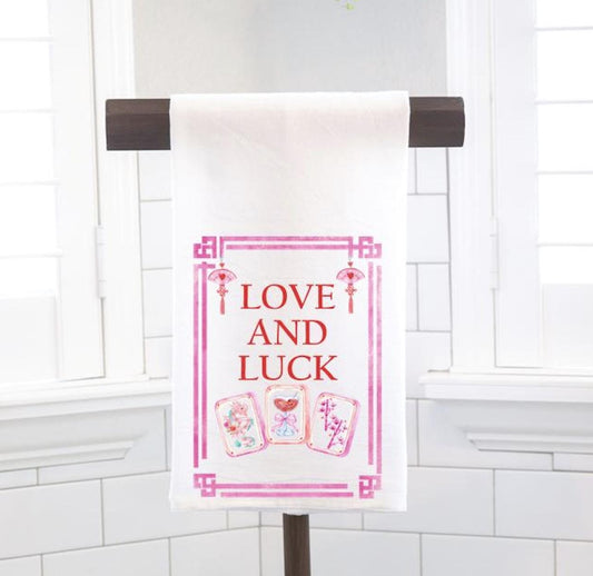 Love And Luck Mahjong Valentines Day Flour Sack Tea Towel – Mahj Squad - Mahjong Hostess Gift- Preppy